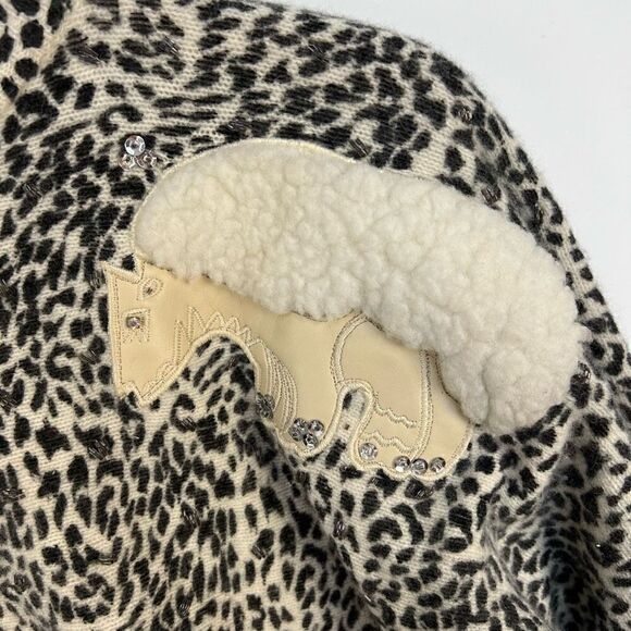 Vintage 70s / 80s Embellished Polar Bear Rhinestone Leopard Print Sweater M - Picture 5 of 12